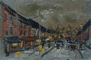 Many cars on rainy street